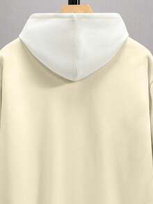 Manfinity 男士格言圖案帶條紋修飾落肩運動外套無帽款 - 卡其色 - 查看 5