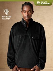 In My Nature Men Flap Detail Half Button Placket Velvet Sweatshirt