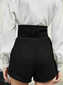 BizChic Zip Up Solid Shorts - Green - View 2