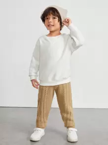 SHEIN 男小童休閒針織羅紋袖口運動褲在素色卡其色,濃烈香調和多用途,合適的適用於秋天和冬天