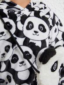 Young Boy Panda Print Sweatshirt With Bag - Black and White - View 4