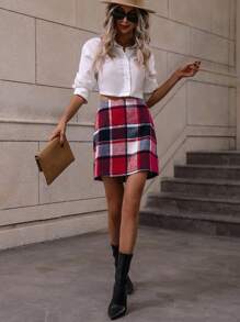 SHEIN LUNE In kẻ sọc Cao eo Váy - Đỏ - Xem 3