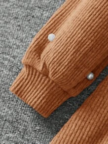 SHEIN 青少女集成圓領針織連衣裙，珍珠珠片和泡泡袖 - 鏽棕色 - 查看 3