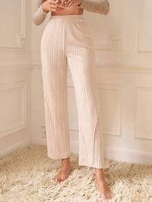 SHEIN Frenchy 素色闊腿褲 - 杏色 - 查看 3