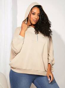 SHEIN CURVE+ 大碼半拉鏈落肩袖連帽衫