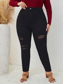 SHEIN LUNE Talla grande Jeans ajustados desgarro