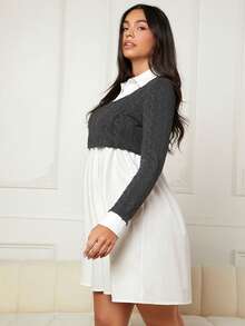 SHEIN Maternity Two Tone 2 In 1 Nursing Dress - Grey - View 4