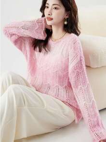 Solid Drop Shoulder Pointelle Knit Sweater
