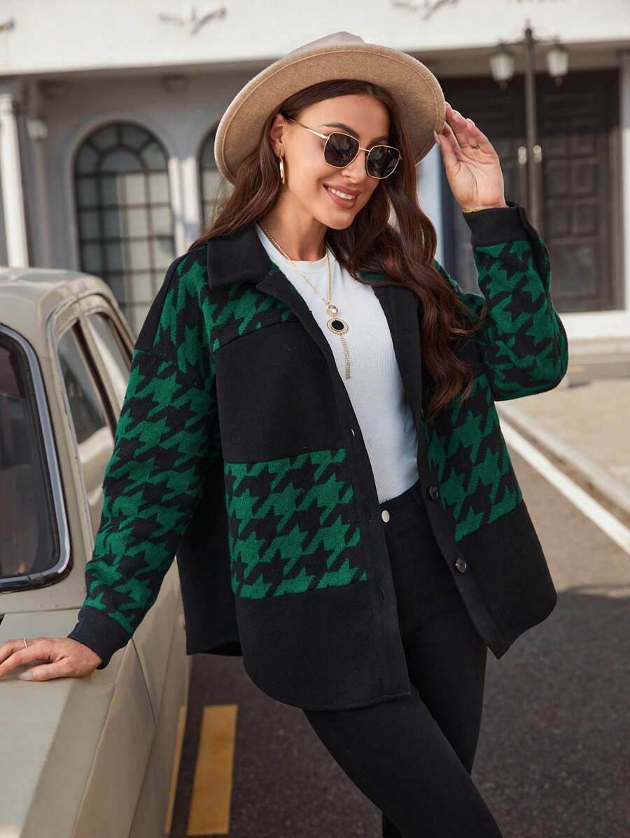 SHEIN LUNE In Houndstooth Thả vai Áo khoác - Nhiều màu - Xem 1