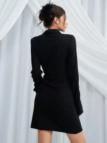 DAZY Solid Button Front Shirt Dress Without Belt,Mini Dress,Fall Clothes Long Sleeve Dress - Black - View 6