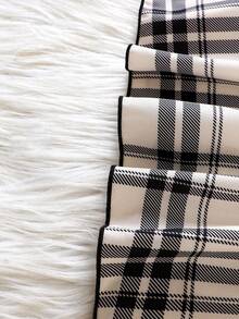 女嬰格紋印花荷葉袖假兩件洋裝 - 黑色 - 查看 7