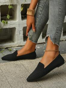 2025 秋季大码 36-45 新款时尚优雅银色蝴蝶结尖头平底乐福鞋，休闲一脚蹬轻便舒适防滑包头女式平底鞋，多种图案 - 黑色 - 查看 7