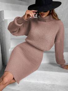 EMERY ROSE 休閒純色女士毛衣連衣裙 - 乾枯玫瑰色 - 查看 6