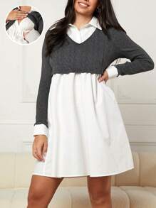 SHEIN Maternity Two Tone 2 In 1 Nursing Dress - Grey - View 1