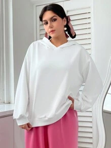 SHEIN EZwear Áo nỉ cỡ lớn in chữ, kiểu vai rớt. - trắng - Xem 4