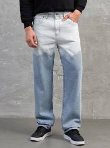 RueChic Men Two Tone Straight Leg Jeans - Blue - View 4