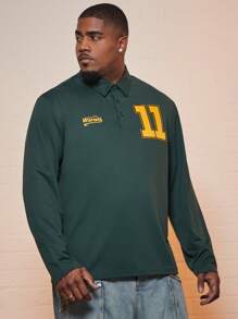 Manfinity Homme Men Plus Letter Graphic Polo Shirt - Dark Green - View 1