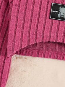 SHEIN 年輕女孩字母拼貼細節小高領高低下擺 T 恤和背心連身裙 - 玫紅色 - 查看 6