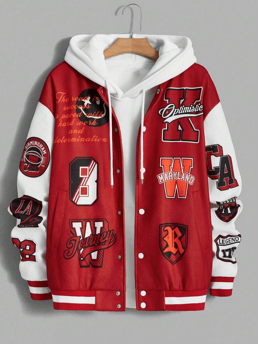 Manfinity RebelGame 超大号男士双色字母图案落肩运动夹克（无连帽衫） - 彩色 - 查看 1