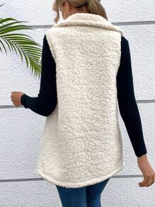 SHEIN LUNE Lapel Neck Teddy Vest Coat - Beige - View 2