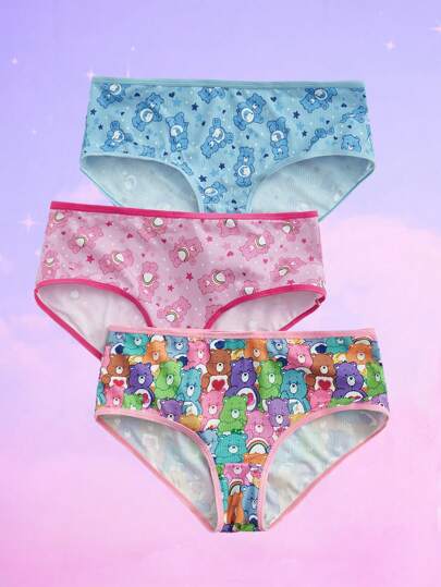 ROMWE X Care Bears 3pcs Cartoon Bear Print Boyshorts
