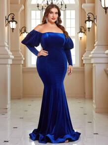 SHEIN Belle 大碼晚宴禮服裙（重工款） - 藍色 - 查看 6