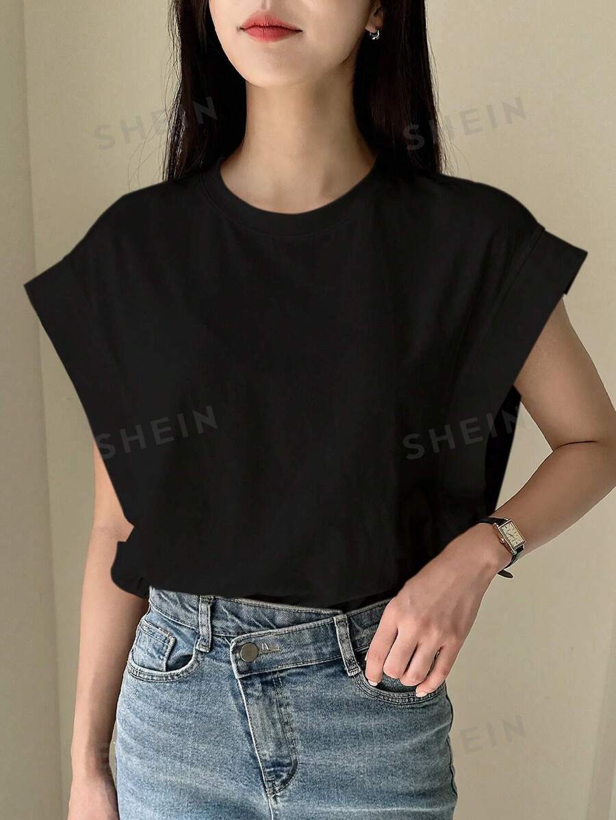 DAZY Camiseta de manga murciélago sólida, informal de negocios para mujer