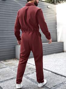 Manfinity Homme Nam Túi có nắp Eo dây rút Áo liền quần - Màu Đỏ Sâu - Xem 2