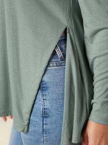 SHEIN Maternity Drop Shoulder Rib-knit Nursing Tee - Green - View 5