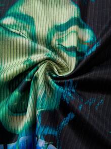 SHEIN ICON Figure & Letter Graphic Crop Summer Tank Top - Green - View 3