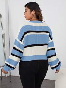 SHEIN Essnce Plus Striped Pattern Drop Shoulder Sweater - Multicolor - View 2