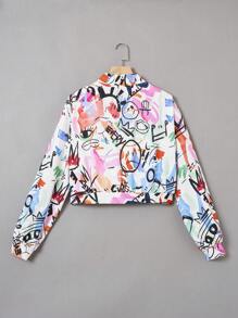 SHEIN EZwear Plus Allover Print Zip Up Crop Jacket - Multicolor - View 2