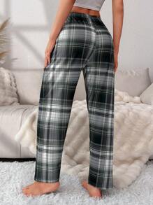 格紋印花前蝴蝶結睡褲 - 綠色 - 查看 2