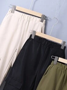 Cậu bé Tween 3pcs Đồ họa Chữ cái Túi nắp bên cạnh Quần Cargo - màu đen - Xem 4