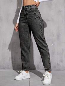 SHEIN EZwear High Waist Mom Fit Jeans - Light Grey - View 6