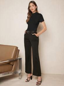 BizChic Solid Mock Neck Tee - Black - View 5