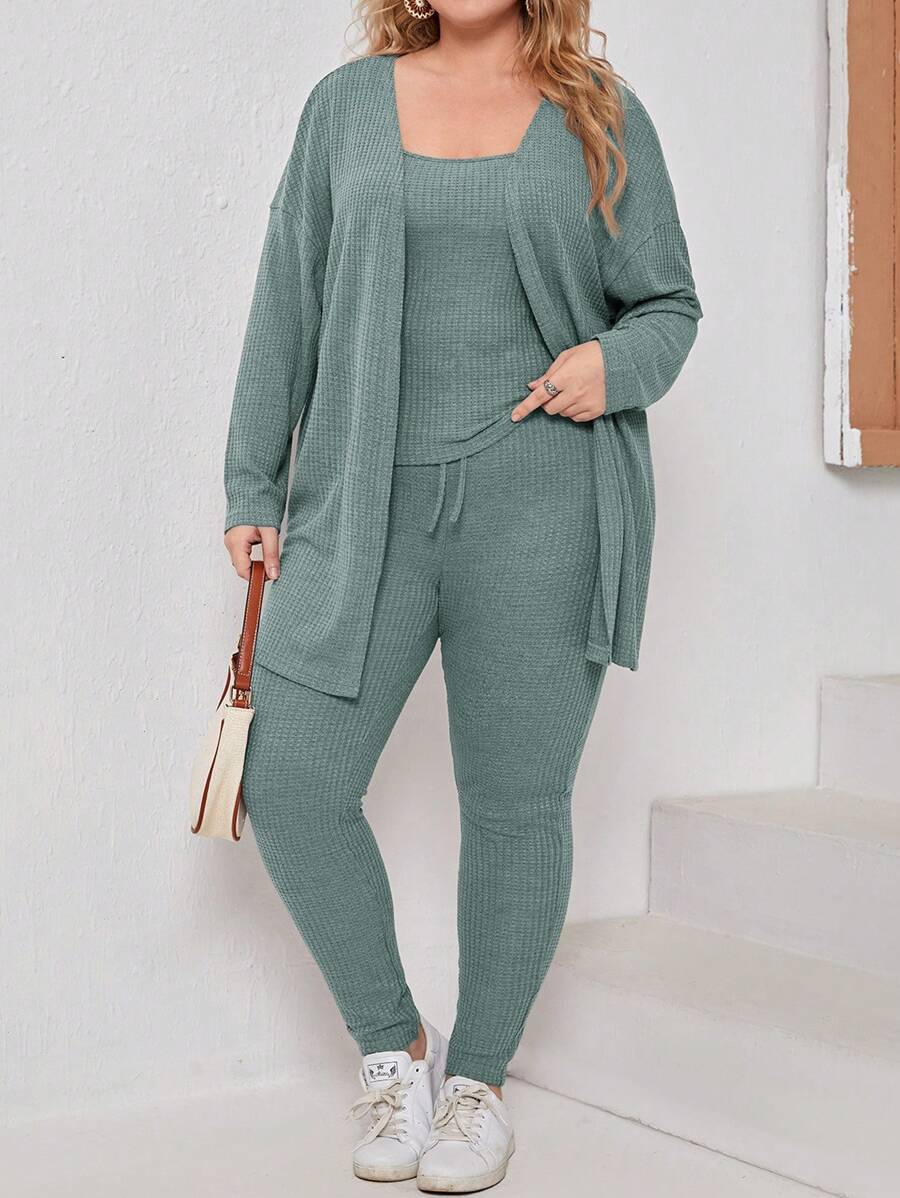 EMERY ROSE Plus Solid Cami Top & Knot Front Skinny Pants & Coat