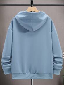 Manfinity 男士卡通圖案袋鼠口袋抽繩連帽衫 - 淺藍色 - 查看 2