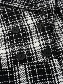 EMERY ROSE Plus Plaid Print Double Breasted Overcoat - Black - View 4