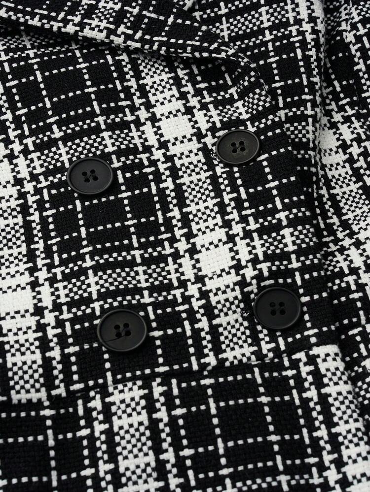 Plus Plaid Print Double Breasted Overcoat
