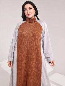Mulvari Plus Colorblock Raglan Sleeve Dress - Rust Brown - View 4