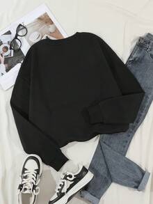 SHEIN Unity Hơn Hình sao & khẩu hiệu Lót nhiệt Áo nỉ - màu đen - Xem 2