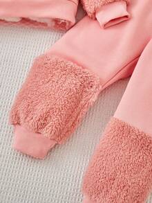 SHEIN Young Girl Cartoon Graphic Teddy Panel Hoodie & Sweatpants - Multicolor - View 4