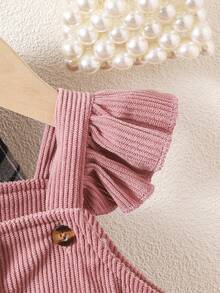 女嬰格紋印花荷葉邊襯衫&背帶洋裝 - 黑與白 - 查看 3