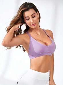 Easithlete Solid Cut Out Backless Sports Bra