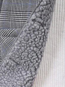 男小童1入組格紋印花毛絨內襯花呢外套 - 灰色 - 查看 6
