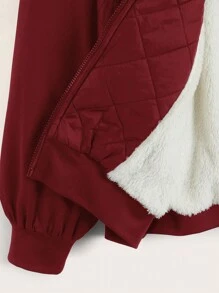 SHEIN EZwear 大码保暖内衬拉链飞行员绗缝加厚外套 - 酒紅色 - 查看 5