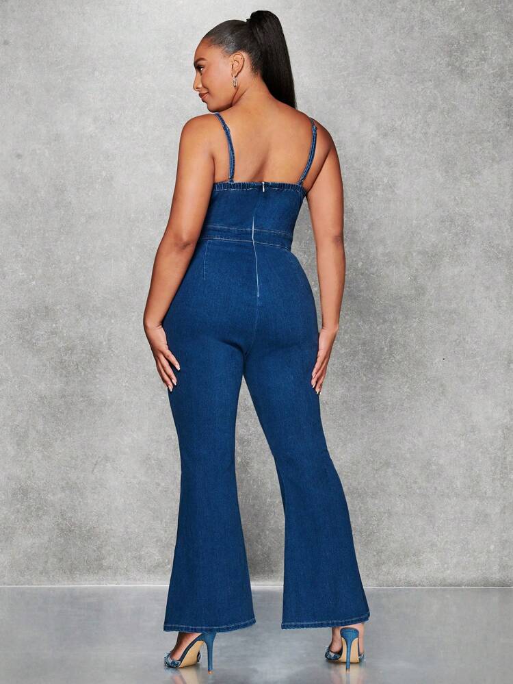 Plus Flare Leg Denim Cami Jumpsuit