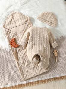 SHEIN 3件套麻花针织加厚刺绣狮子家居服套装