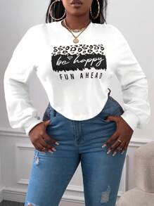 Slaydiva Plus Letter Graphic Drop Shoulder Sweatshirt - White - View 5